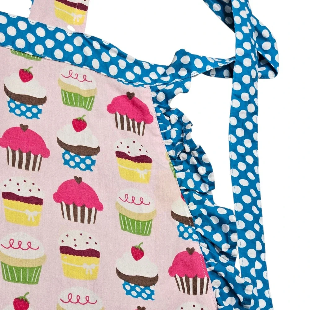 Adult Cupcake Apron Polka Dot Ruffle Pink Blue Cotton‎ Kitchen Baking Cooking